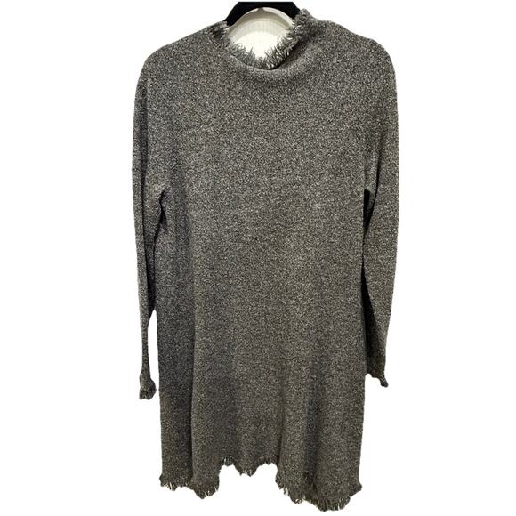 J Jill Cardigan Womens Open Front Bohemian Merino Wool Nubby Gray Fringed M - Picture 3 of 8